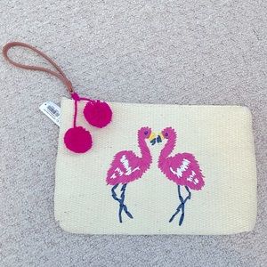 NWT Old Navy Flamingo Pom-Pom Clutch